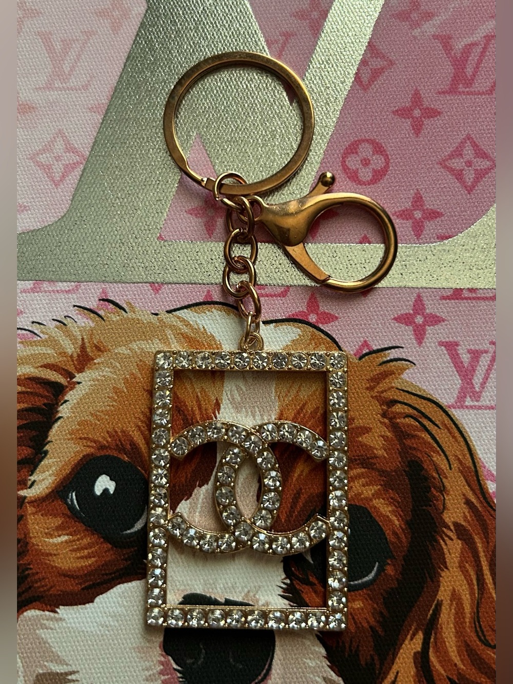 ✨ Preloved ✨ Rhinestone Interlocking CC Logo Keychain / Bag Charm ✨